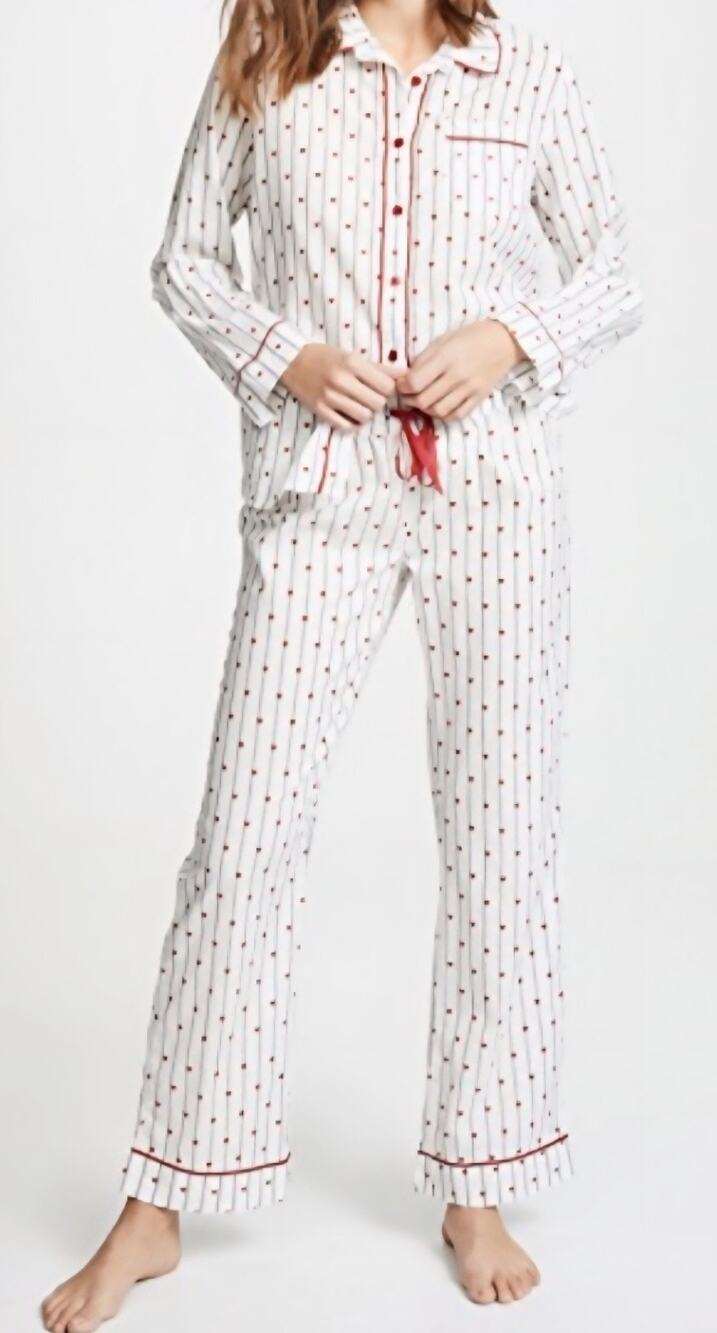 P.J. Salvage Long Sleeve Button-Down Pajama Set Ivory Striped Hearts Size XL $98